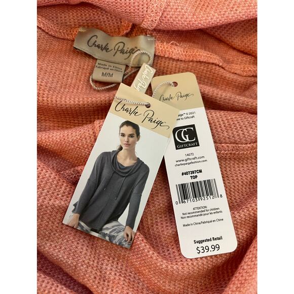 Charlie Paige Waffle Knit Cowl Neck Pullover Top in Pink Size M/M - Picture 7 of 9